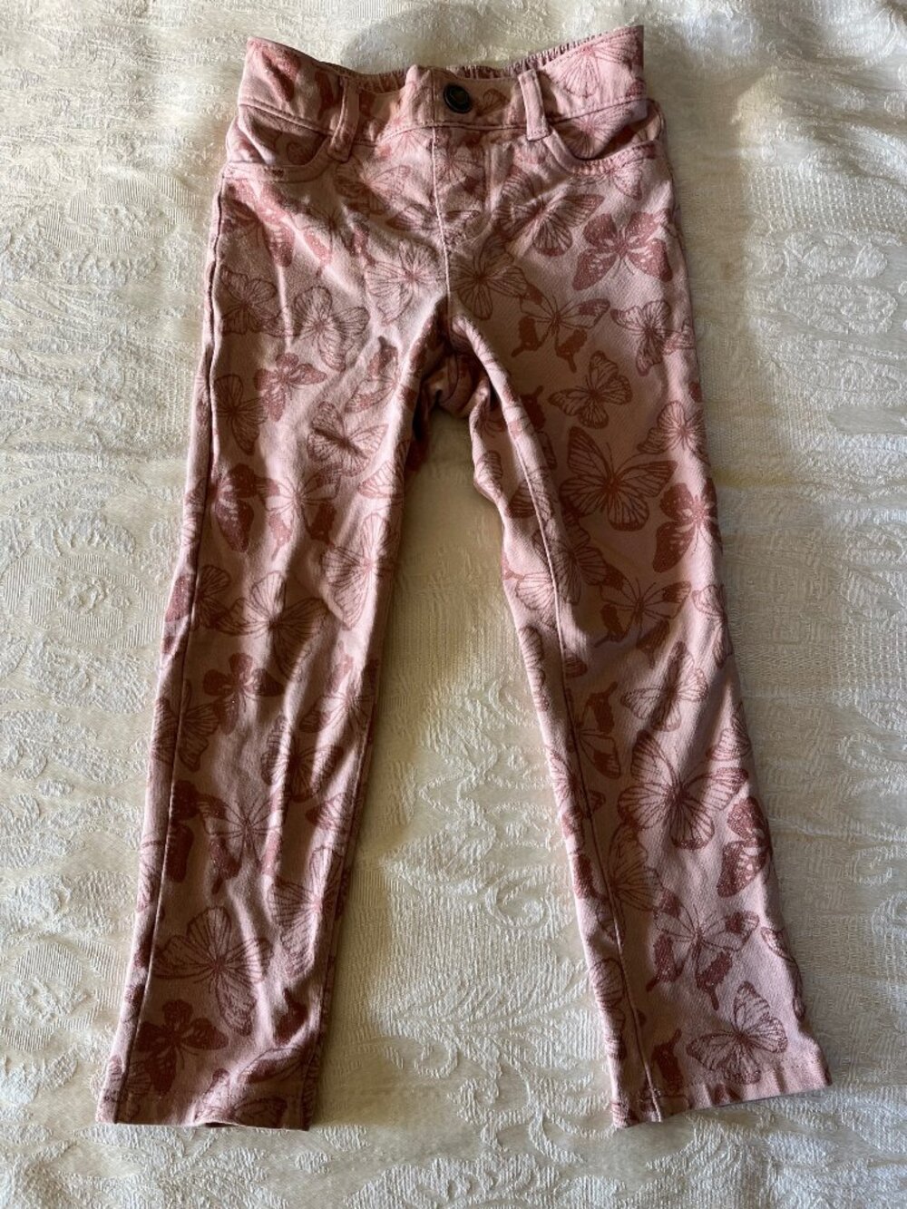 The Children's Place Girls Pink Butterfly Glitter Shimmer Knit Jeggings 3T